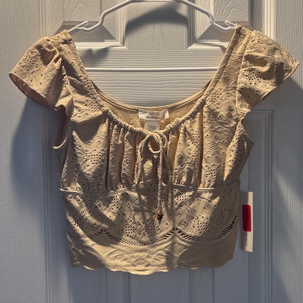 URBAN Romantics Beige Eyelet Crop Top